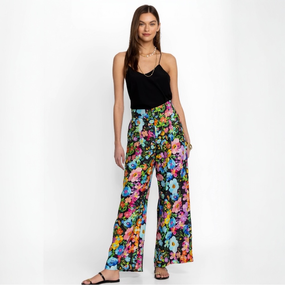Johnny Was Wild Bloom Wide Leg Pleat Linen Pants